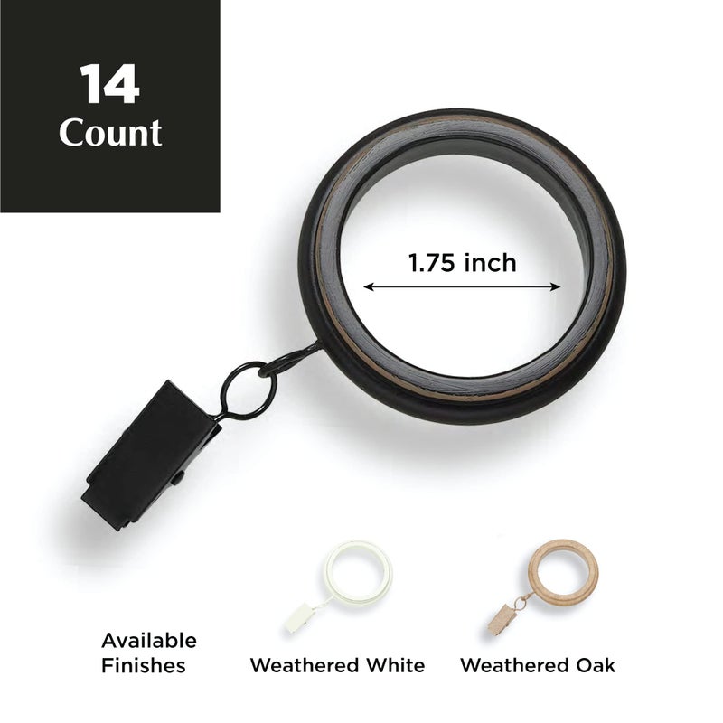 MODE Farmhouse Collection Beveled Curtain Clip Rings, Set of 14 Curtain Rings with Clips, Fits MODE Farmhouse Curtain Rod Sets, 1 3/4â€, Weathered Black - Image 2